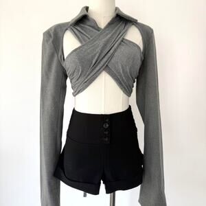DANIELLE GUIZIO GREY OUT WRAP BLAZER TOP